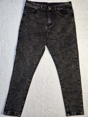 SHEIN High Rise Skinny Jeans Womens Small Black Acid Wash Stretch Denim